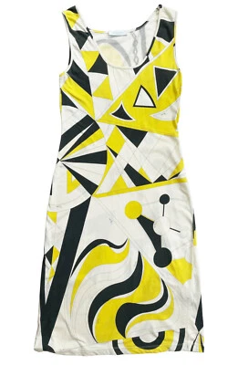 EMILIO PUCCI Shift Dress Sleeveless Tank Mod Print Cotton Knit Yellow Size 6 - Image 1 of 4