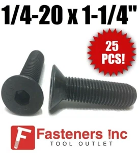 (Qty 25) 1/4-20 x 1 1/4" Flat Head Cap Screw Black Oxide Thread Socket - Picture 1 of 2