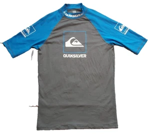 Quiksilver Men's 2XL Surf Rashy Casual T-shirt Blue Grey White 3/4 Sleeves - Foto 1 di 11