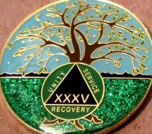 Albero - Gettone Moneta Medaglione AA Alcolisti Anonimi Verde Blu SPARKLE - Foto 1 di 8