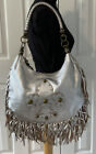 Charm and Luck Silver Fringed Shoulder Purse/Bag Grommets Rhinestones READ