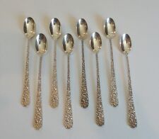 SET/8 STIEFF STERLING SILVER ICED TEA SPOONS, REPOUSSE / STIEFF ROSE, Monogram 