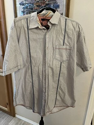 Axis LA Shirt Mens XL Blue Striped Button Up Short Sleeve Pocket Cotton (202) - Image 1 of 2