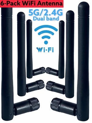LOTE DE 6 Antenas RP-SMA para Router Inalámbrico WiFi 2.4GHz/5Ghz o Tarjeta (Negro) Foto 1 de 4