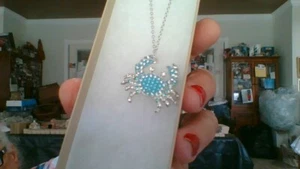 .925 Sterling Silber Halskette und Kristall Krabbe Anhänger - Bild 1 von 4
