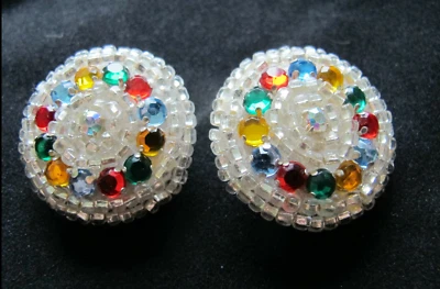 Lot 2Pcs 1 3/8" (35mm) Colorful Rhinestone Clear Beaded Buttons-BS06 - Image 1 of 4