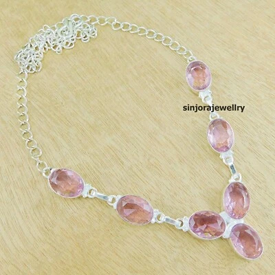 Kunzite Gemstone Jewelry 925 Sterling Silver handmade Gift Necklace 18" - Image 1 of 4