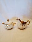 Crown Potteries Vtg 353 Iridescent Cream And Sugar With Gold  Trim Made In USA 
