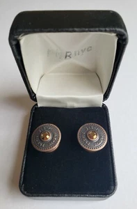 PHB NYC Logo Designer Antique Copper Snap Cufflinks Cry Dorado Gold Crystal - Picture 1 of 2