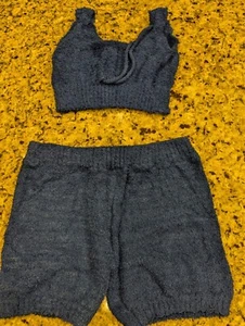 Womens 2 Piece Fuzzy Crop Top Shorts Pajama Loungewear Blue size S - Picture 1 of 10