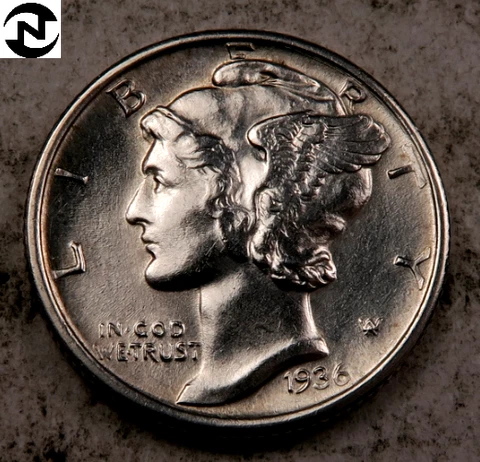 1936 Mercury Dime ~ Gem BU (full split bands - FSB) ~ 90% Silver ~ 1 Coin Cover