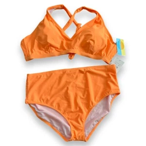 Island Rays Women’s Two Piece Bathing Suit Orange Too & High Waisted Bottoms 2X - Picture 1 of 6