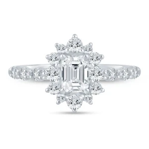 1.15Ct Emerald Simulate Diamond Wedding Bridal Halo Ring 14K White Gold Plated - Picture 1 of 6