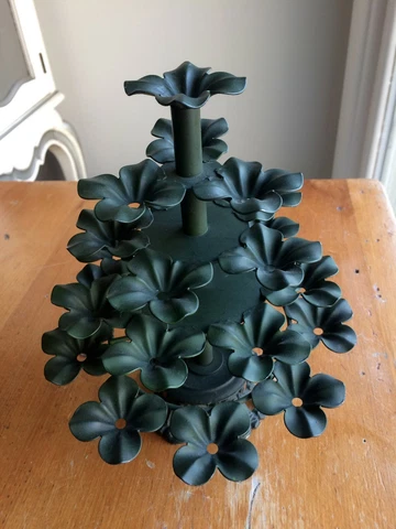 Vintage 5-Tier Metal Flower Frog Floral Arrangement Unusual Unique 8.5" H Green Cover