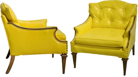 1960s Transitional Canary Yellow Vinyl Lounge Chairs - A Pair Cover