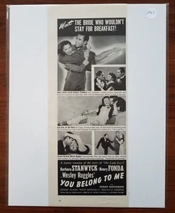 1941 You Belong to Me Película Lanzamiento Años 1940 Henry Fonda Foto Vintage Anuncio Impreso - Imagen 1 de 2