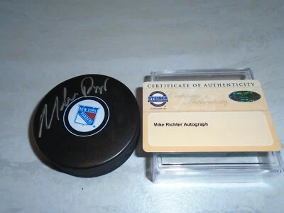 Mike Richter Signed New York Rangers Hockey Puck Auto Steiner Sports COA 1A - Image 1 of 4