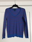 Tommy Hilfiger Mens Sweater Pullover M Pima Cotton V Neck Soft Blue Striped