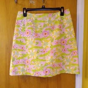 Lilly Pulitzer White Label Women's croc  pink green yellow Skirt Vintage Sz 8 - Picture 1 of 3
