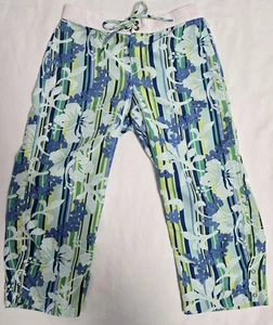 Pantaloni Capri Patagonia Water Girl Floreale Ragazza M (10) Blu Verde Cravatta Regolazione Vita - Foto 1 di 9