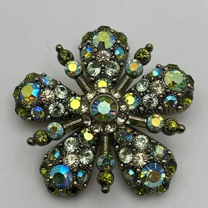 Broche prendedor flor JOAN RIVERS azul verde aurora boreal AB estrás incrustado - Imagen 1 de 9
