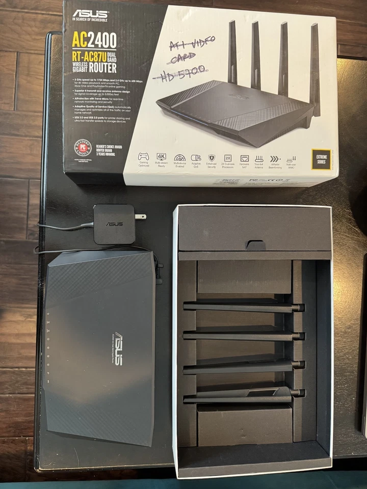 Asus AC2400 RT-AC87U Dual-Band Wireless Gigabit Router Black Detachable Antennas - Image 1 of 1