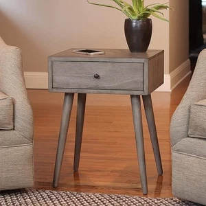 Decor Therapy Mid Century 1 Drawer Wood Side Table Restoration Gray - Picture 1 of 7