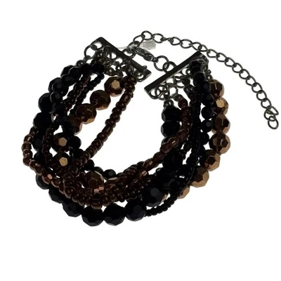 Pulsera Multistrand Cuentas Negro Bronce Cadena Ajustable Joyería Ligera Foto 1 de 3