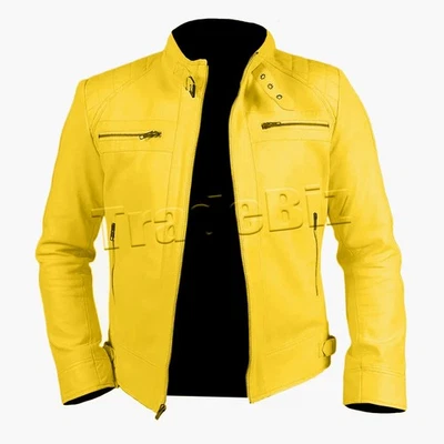 Men's Cafe Racer Biker Jacket Motorcycle SlimFit Coat Genuine Sheep skin Leather - Image 1 of 2