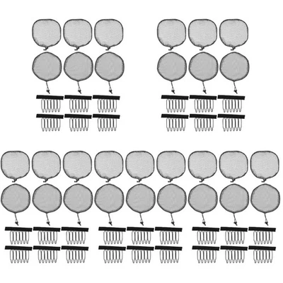  5 Sets Weaving Net Hair Nets for Buns Drawstring Ponytail Mesh Weave Cap - Image 1 of 4