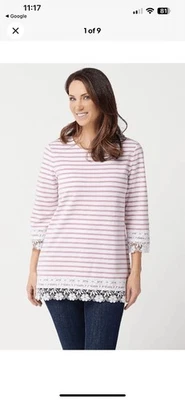 Top tejido de encaje manga 3/4 a rayas Denim & Co para mujer Foto 1 de 4