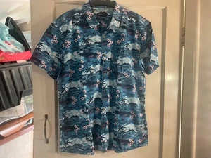 Pfauen Herren Blau Palmen Hawaii Kurzarm Hemd Gr. XL - Bild 1 von 1