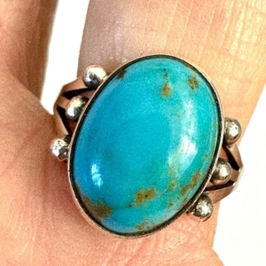 Navajo Turquoise Ring Sz 6 Yazzie Sterling Oval Native American Handmade - Picture 1 of 11