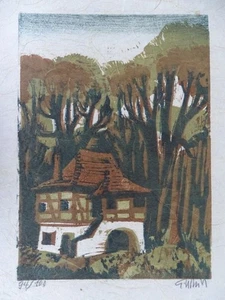 Hohe Warte - Farblinolschnitt Gunter Ullrich Auflage100 Signiert - Spessart 1978 - Picture 1 of 5