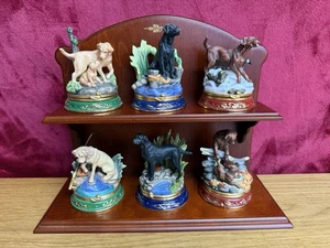 Franklin Mint LE Porcelain Trinket Box Labradors Full Set Signed with Shelf x6 - Picture 1 of 23