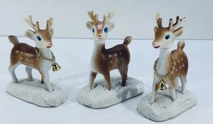 Vtg Plastic Reindeer in Snow Swivel Head Christmas FIgurine Hong Kong MCM Qty 3 - Picture 1 of 10
