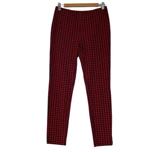 SHEIN Pants Size M Red Black Houndstooth Check Straight Elastic Waist Womens - Bild 1 von 11