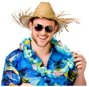 Adults Straw Hawaiian Tropical Summer Beach Beachcomber Fancy Dress Hat - Picture 1 of 2