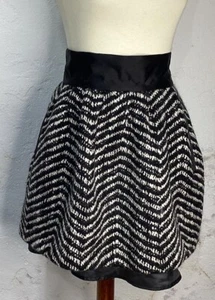 THREAD SOCIAL Black/White Wool HIGH WAIST PLEATED SKIRT Sz. 4 Black Satin Lined - Picture 1 of 6