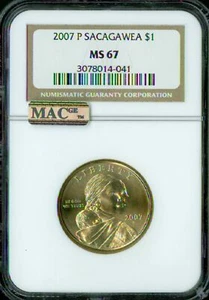 2007 P SACAGAWEA DOLLAR NGC MS67 PQ BUSINESS STRIKE MAC SPOTLESS * - Picture 1 of 4