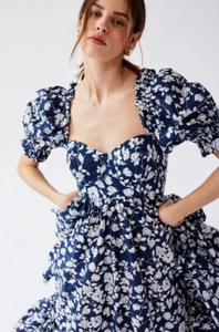 Free People Selkie French Ritz Midi Floral Dress Ruffle Buckingham Blue M NWT - Picture 1 of 8