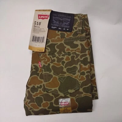 Size 8 24x22 Levi's 510 Skinny Olive Cloud Camo Pants Slim Unisex NEW tags NWT - Image 1 of 4