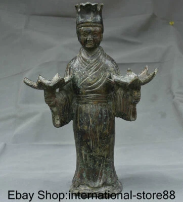 13.4" Old China Bronze Ware Dynasty People Hold Palace lantern Candlestick - Image 1 of 4