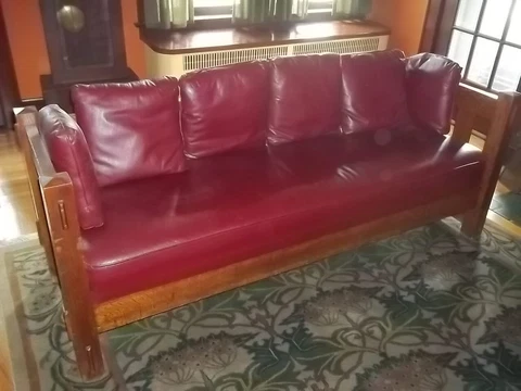 Antique Oakcraft Even Arm Mission Style Arts & Crafts Settee Couch Cover