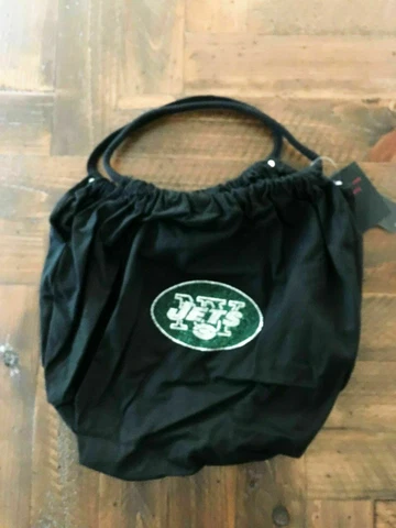 NEW NY YORK JETS BLACK CANVAS TOTE PURSE w/ CRYSTALS LICENSED Cover