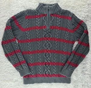 Hanna Andersson grey red stripe cable knit wool sweater KID SIZE 10 pullover (K) - Picture 1 of 10
