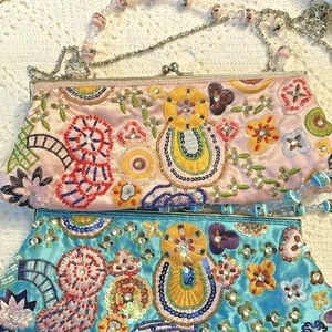 Beaded Purse Bag Blue Multi-Color Sequins by Fashion Express - Picture 1 of 6
