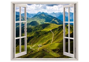 Mountains Nature Lake View Scene Valley 3d Window Wall Sticker Poster Vinyl 57 - Picture 1 of 1