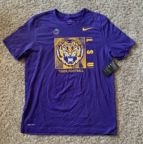 Nike LSU Tigers Football Square Logo Team Issue Dri-Fit Cotton T-Shirt NWT Cover