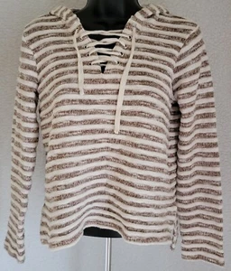 Sonoma Womens Shirt Top Blouse Size M Medium Brown White Striped - Picture 1 of 24